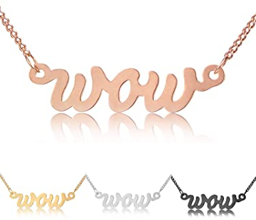 modabilé Halskette Damen Ketten-Anhänger Wow Rose 925 Sterling Silber (1,2mm breit I 42-47cm) I Silberkette Roségold mit Buchstaben-Anhänger Frauen