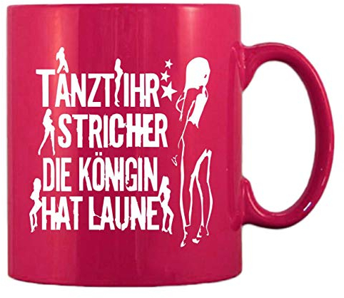 Pinke Kaffeetasse aus Glas 300ml große Tasse bedruckt KÖNIGIN hat Laune beidseitiger Druck