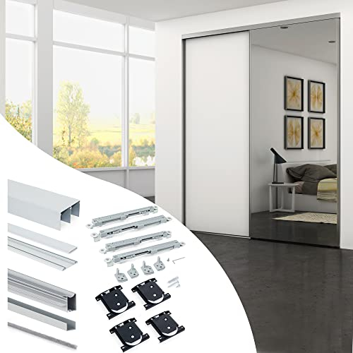 Emuca - Système coulissant Placard pour armoires, 2 portes, épaisseur 18mm, fermeture amortie, panneaux non incluses,Anodisé mat