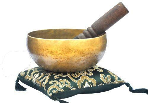 Cuenco tibetano para meditación, curación de sonido, yoga y terapia de sonido, de 11,4 cm, hecho de 7 metales, cojín y cuero de ante