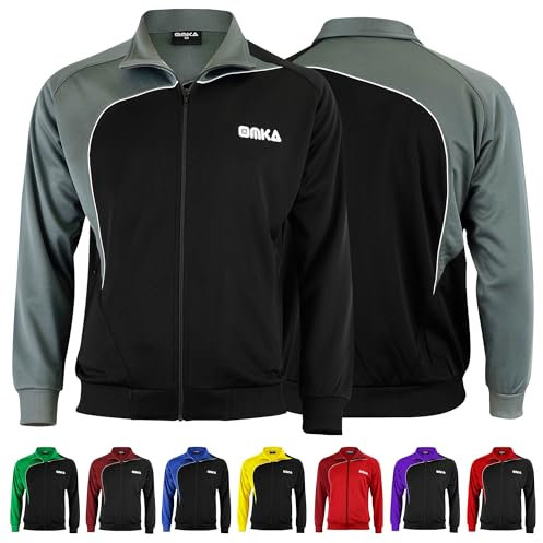 OMKA Herren Leichtgewicht Sportjacke, Feuchtigkeitsableitend, Fleece-Innenfutter für Fußball, Training und Sportaktivitäten (DE/NL/SE/PL, Alphanumerisch, XXL, Regular, Regular, Grau/Schwarz)