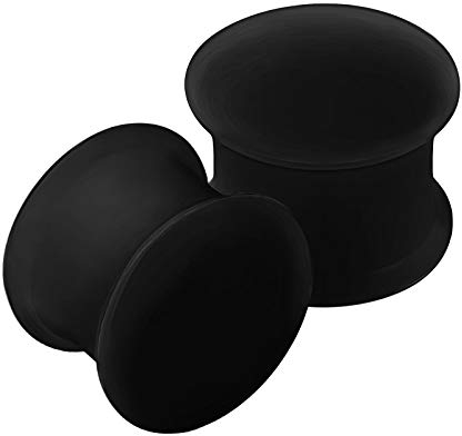 KJM FASHION 2 STK Silicone Black 12mm 1/2 Double Flared Flesh Earplugs Ohr Plug Stecker Ring Expander Stab Piercing Schmuck 2669
