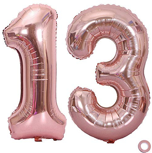 Juland Luftballon Zahl 13. Geburtstag XXL Riesen Folienballon Zahl Rosegold Geburtstag Folienballon Helium Folie Pinke Luftballons für Geburtstag Jubiläum 40 Zoll - Riesenzahlen #13