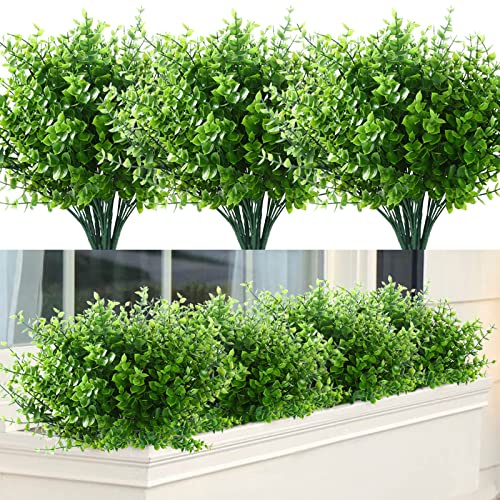 GREENRAIN 8 Bündel Kunstgräser Outdoor Fake Gräser für Dekoration, UV-beständig, kein Verblassen, künstliche Kunststoffpflanzen Garten Veranda Fenster Box Dekor (grünes Gras)