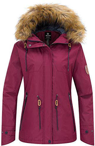 Wantdo Veste de ski Imperméable pour Femme Coupe-vent Extérieur Manteaux | Imperméable Parka,Coupe-Vent,Nombreuses Poches,pour les Activités de Plein air,Jupe Pare-neige,Snowboard,Randonnée,le Camping