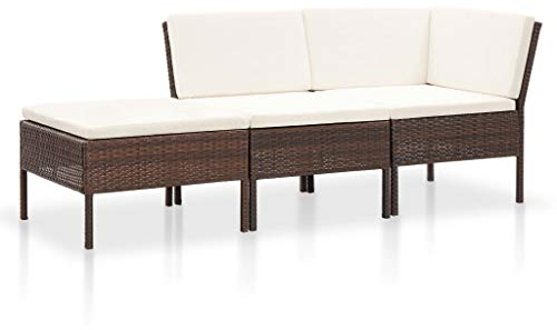 Tidyard Gartensofa 3-Sitzer Lounge Set Poly Rattan Gartenmöbel Loungemöbel Sitzgruppe 3 Personen Sofagarnitur Gartengarnitur Sitzgarnitur für Garten Terrasse, 3 teilig Braun typ-2