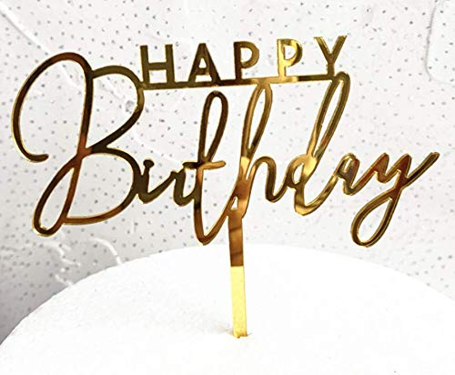 AILEXI 1 Count Acrylic Glitter Cake Decorating Toppers - Happy Birthday Gold 0305