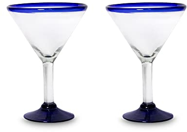 mitienda mit Liebe gemacht Martini Gläser original mexikanisch 2 Stück 400ml, Traditional, mundgeblasen, Blauer Rand