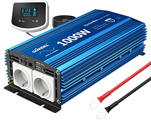 GIANDEL Power Inverter 1000w Onda Sinusoidale Pura Convertitore DC 12V a AC 220V 230V con telecomando schermo LCD & 2 presa AC e 2 Porte USB per auto,camion camper
