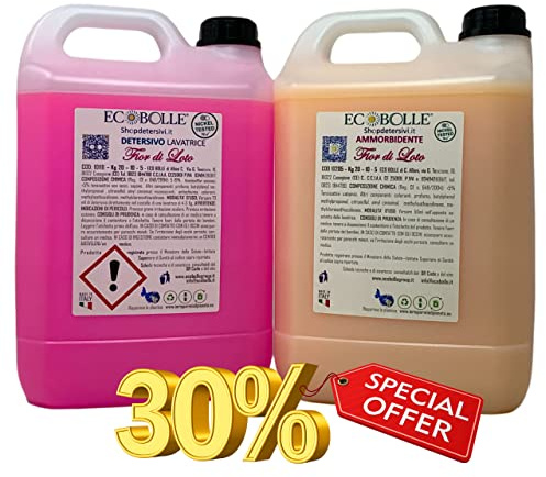 ECOBOLLE OFFERTA -30%: Detersivo per Lavatrice e Ammorbidente Fior di Loto, Super Profumati e Concentrati 10KG
