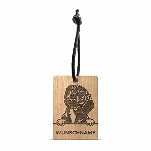 TecTonia Auto Schlüsselanhänger Hund aus Holz | gravierter Dackel Hundename & weitere Hundemotive | Nussholz - Kirschbaum - Eichenholz | tolles Holzgeschenk für Hundefreunde (Eiche)