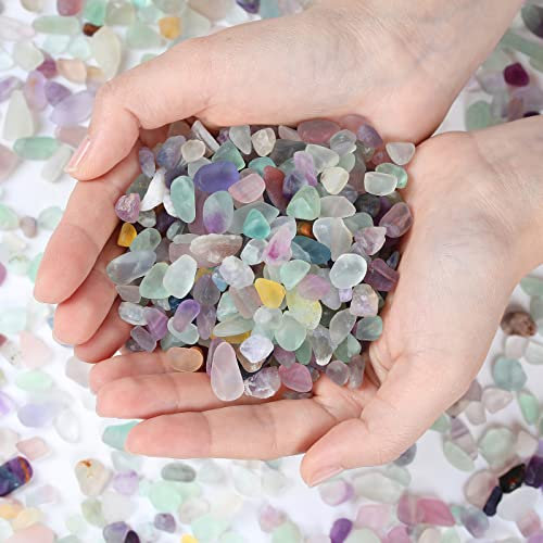 DUQGUHO Fluorite Crystals Chip Bulk Natural Healing Crystal Crushed Stones for Succulent Plant Flowerpot Rocks Vase Filler Pebbles for Planters 0.88 lbs