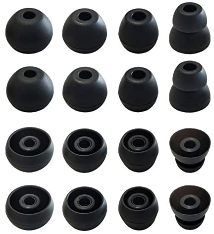 Silicone Replacement Ear Tips for Beats Flex, X, Powerbeats - Double Flange, Rubber, 8 Pairs Black