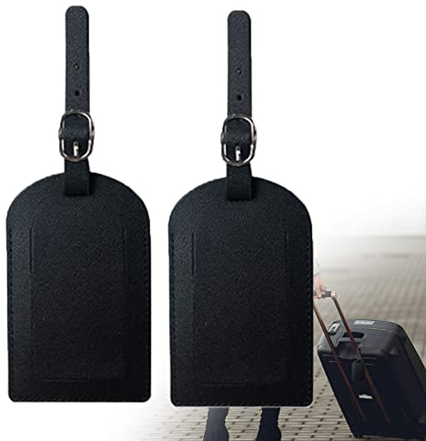 ZoeTekway 2er Pack Gepäckanhänger aus Kunstleder mit Namensschild Adressetiketten für Koffer Reisen Geschäft(Schwarz)