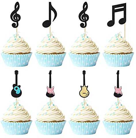 Gyufise 24Pcs Music Notes Cupcake Toppers Guitar Rock Cupcake Picks Rock Cake Decorations for Kids Birthday Musician Party Baby Shower Party Favor
