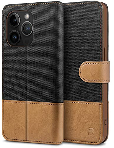 BEZ Case for iPhone 14 Pro, iPhone 14 Pro Phone Case Compatible with iPhone 14 Pro, Flip Wallet Cover [Canvas Faux Leather] with Credit Card Holders, RFID Blocking, Kick Stand, Magnetic Closure, Black