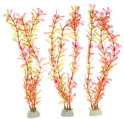 VOCOSTE 3 Pcs Aquarium Plastic Plants, Artificial Aquatic Plant for Fish Tank Plants Decoration, Pink, Green