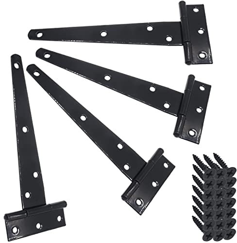 Joyangy Lot de 4 charnières de porte robustes avec sangle en T pour clôtures en bois, Gond Portail Battant, Noir 15,2 cm