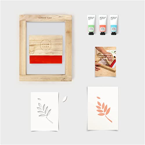 Calm Club | Screen Printing Kit | 25 Piece Paper Screen Print Art Supplies | Arts and Crafts for Adults | Make Your Own Screen Print | Includes Printing Ink, Squeegee, Wooden Frame & Art Paper Sheets