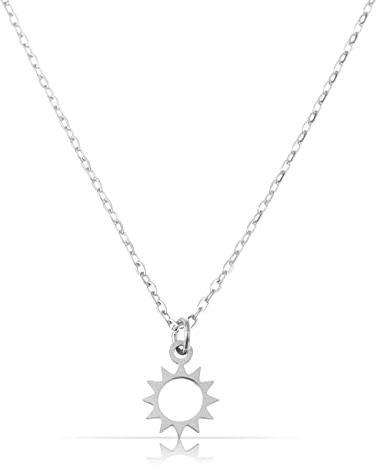 Made by Nami Minimalistische Halsketten mit Anhänger • Dezente Damen Edelstahl Halskette mit starkem Karabiner-Verschluss • Choker-Kette Frauen & Mädchen • Filigrane Gliederkette (Sonne Silber)