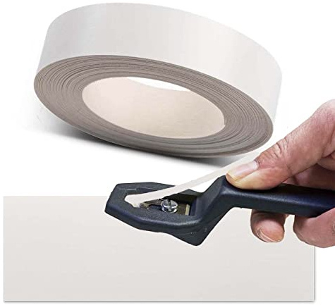 ben+camilla.com STARTER-SET Kantenschneider + Kantenumleimer Weiß 22 mm x 10 Meter Rolle Kantenband mit Schmelzkleber weiss glatt matt zum Aufbügeln inkl. extra sicherem Kantentrimmer