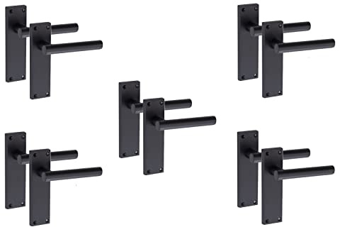 Golden Grace Straight T-Bar Lever Latch Door Handle, Matt Black, 5 Pairs | Includes matching spindles and screws for complete fitting; 150mm x 40mm backplate size ensures durable metal coverage.