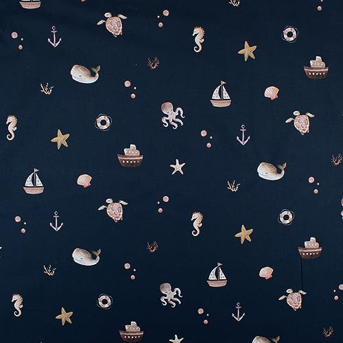 Baumwollstoff Popeline Digitaldruck maritime Welt marine