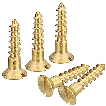 sourcing map Laiton Bois Vis, 25pcs M4 x 16mm Fente Entraînement Plat Tête Auto Taraudage Vis Tête Fraisée pour Travail Bois Meubles