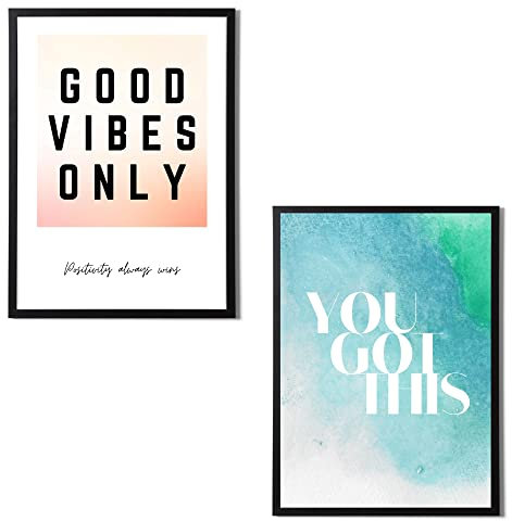 State Media Vision Inspirierende, motivierende Wandkunst für Wohnzimmer oder Schlafzimmer, Good Vibes and You Got This, Set mit 2 inspirierenden Postern/Drucken (nur A3-Druck)