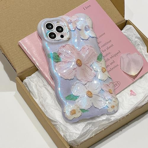 UEEBAI Custodia per iPhone 15 Pro Max 6,7 pollici, graziose onde ricce, in silicone, resistente agli urti, ultra sottile, slim fit, con motivo floreale, antigraffio, fiori rosa