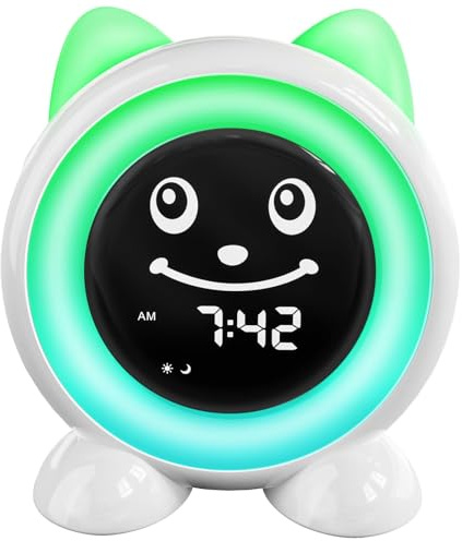 I·CODE Time-to-Wake Wecker, Kinderschlaf Trainer,Kinder Seep Soother mit 8 Umgebungsgeräuschen,Nachtlicht und Auto-Off Timer (Waldgrün)