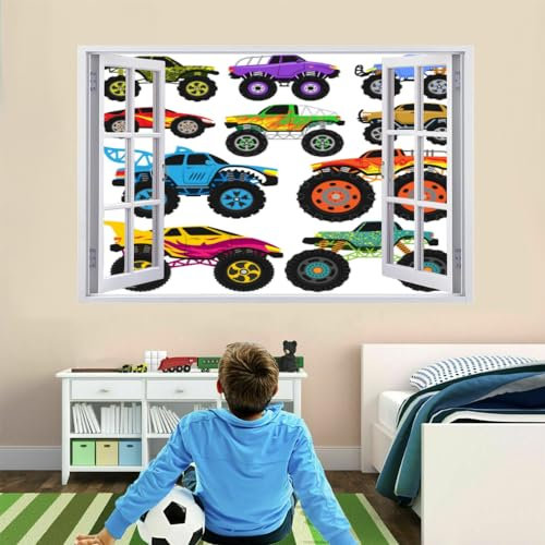 Wandsticker 3D Durchbruch Auto Wandtattoo kinderzimmer Deko Cartoon-Auto Wandaufkleber Selbstklebend Wandbild für Junge Mädchen Teenager Zimmer Wohnzimmer Schlafzimmer 120x80cm