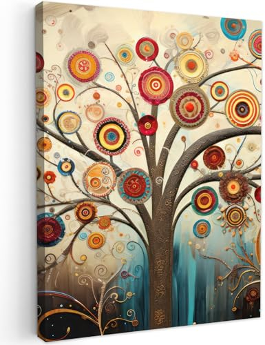 MuchoWow© Leinwände 60x80 cm Wall Decoration Bilder Schlafzimmer Deko Pictures Canvas Painting Wanddekoration Wohnzimmer Baum - Baum des Lebens - Farbe