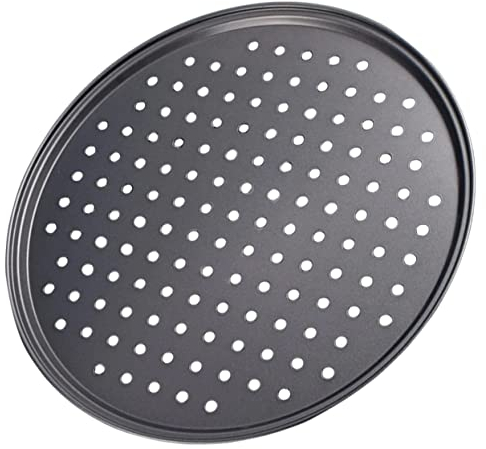 FUNOMOCYA Contenedores de microondas, bandeja de pizza para horno, bandejas de hornear para horno, bandeja antiadherente para horno, microondas, pizza, bandeja redonda para hornear, sartén de acero al
