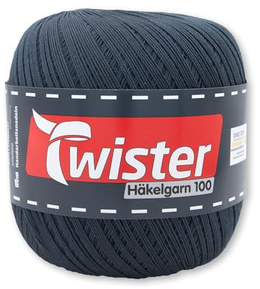 Frida's Wollhaus Twister 100 g Häkelgarn 100 Baumwolle mercerisiert gekämmt gasiert 18 Farben (19 | Anthrazit)