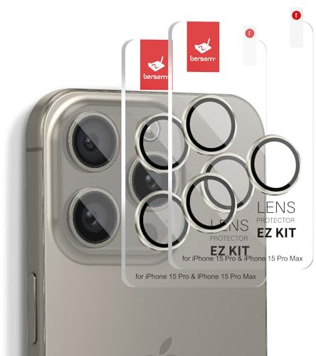 BERSEM 2 Pack Camera Lens Protector for iPhone 15 pro max 6.7/ iPhone 15 Pro 6.1, Auto-Alignment EZ Kit, 9H Tempered Glass, Anti-Scratch, Ultra HD, Case Friendly, Camera Lens Cover-GOLD