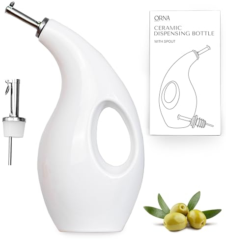 ORNA - Dispenser per olio in ceramica con 2 versatori, 700 ml, con beccucci in acciaio inox, per olio d'oliva, aceto, sciroppo, colore: rosso