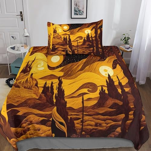 Abstract Twilight Kinder Erwachsene Senioren Bettwäsche 3D Print Betten Set Cartoon Bettbezug Set Microfaser Qualität Mit Reißverschluss Tröster Set Mit Kissenbezug 3 Teilig Single（135x200cm）