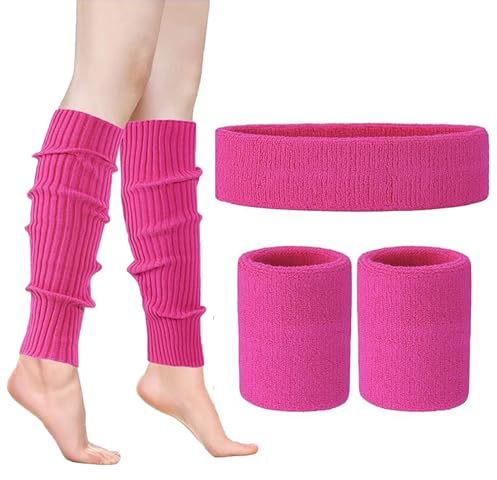 DGUSO 5er-Pack 80er 90er Jahre Accessoires Stulpen Pink Stirnband Pink Beinstulpen StirnbäNder Neon Stulpen 80er 90er Jahre Bekleidung Damenaccessoires Partyfest