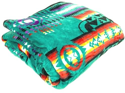 Sacred Thread Fleecedecke, 200,7 x 241,3 cm, Südwestlich, wendbar, mexikanisch, lebendige Azteken-Decken und Überwürfe für Azteken-Dekor für Zuhause, Indianer-Boho-Decke, Flanell, Blaugrün