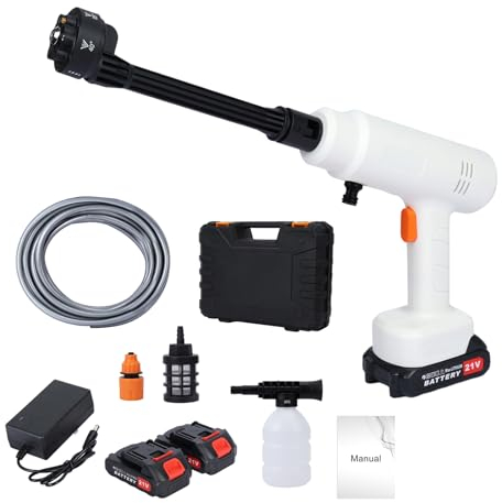 OSKOPWRC Cordless Pressure Washer,21V Portable Electric Jet Washer with 2Pcs Rechargeable Battery, 6 in 1 Nozzle Power Washer for Car,Garden,Floor Washing White