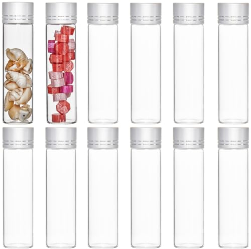 SUNNYCLUE 30Pcs Mini Glass Bottles with Aluminum Screw Lid 20ml Small Clear Glass Jars Glass Sealed Bottles Bead Container Glass Sample Vials Mini Bottles for Wedding Party Favors Decor DIY Crafts
