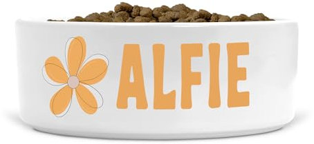 Personalised Ceramic Dog Bowl Minimalist Flower Size Small-Medium (Wheat colour print)