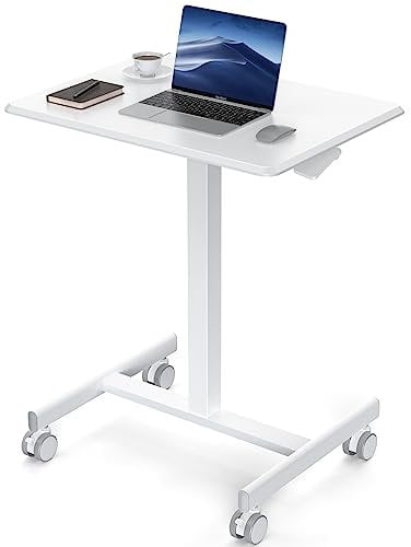 DUMOS Kleiner Stehpult, mobiler, tragbarer Rolltisch, Laptop-PC-Tisch auf Rollen, höhenverstellbar, Computer-Arbeitsplatz für Heimbüro, 48,3 cm, modernes Weiß