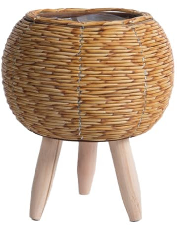 Huhudyy Vintage Imitation Rattan Woven Flower Shelf Handmade Storage Basket with Wooden Legs Plant Pot Stand Holder Easy to Use,A