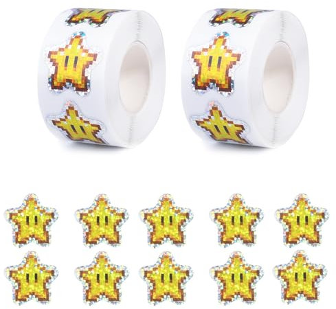 GTOTd Pixel Star Sticker Aufkleber (1000 Stück) Gold Star Gifts Merch für Teens Lehrer, Labels Gift Pack Wrap, Geschenke Deko für Laptop Wasserflasche