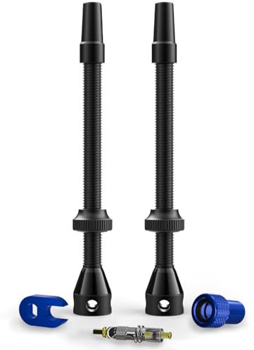Shredr. Tubeless Ventile Set | Presta Ventile für Schlauchlos-Reifen | Superleichtes Alu, bunt eloxiert, französisches Ventil | inkl. Ventil-Adapter, Ersatz-Ventil und Werkzeug. (schwarz, 80mm)