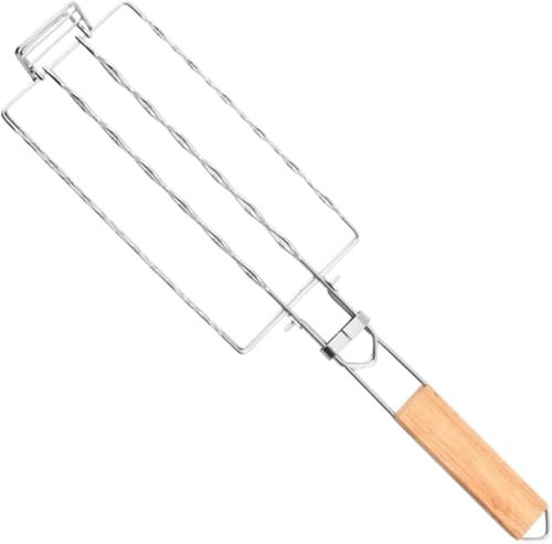 BBQ Barbecue Grillkorb, Grill Stiel Grill Basket Grillrost, Edelstahl Nonstick Gemüse Grillen Korb, Mit Holz Griff Bratwurst Tragbare Rack Für Picknick