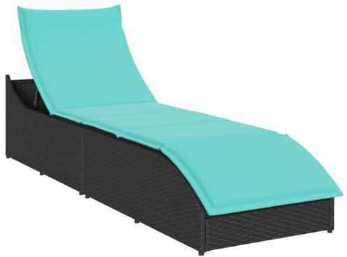 Gecheer Klappliege mit Auflage und Stauraum Schwarz Poly-Rattan
