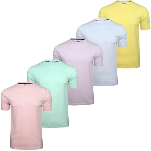 Xact Men’s Plain Cotton T Shirts 5 Pack – Soft Breathable Crew Neck Tees, Short Sleeve Men’s Summer Holiday Basics, Plain T Shirt Multipack Short Sleeve (5-Pack - Pastel Sunshine) M